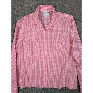 Women’s Pendleton Top Pink & White Checkered Long Sleeve Button Down Shirt 16